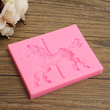 Christmas Carousel Horse Silicone Fondant Cake Mold Emboss Sugarcraft Mould Xmas Baking Tools