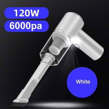 6000Pa 120W Wireless Car Vacuum Cleaner USB Rechargeable Cordless Portable Handhe... (COLOR.: WHITE)