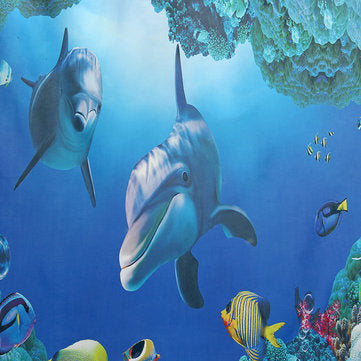 Dolphin Ocean Bathroom Shower Curtain Bath Mat Toliet Pedestal Rug Pad Cover