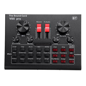 V8X PRO External Audio Mixer USB Interface Sound Card with 15 Sound Modes Multiple Sound Effects