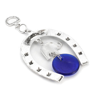 Turkish Blue Evil Eye Horseshoe with Elephant and Ribbon Wall Hanging Decorations