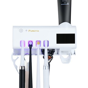 UV Disinfection Toothbrush Holder Automatic Squeeze Toothpaste Wall Mount Rack Too... (COLOR: WHITE)