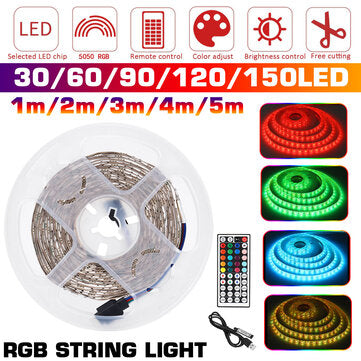 5V USB 1M/2M/3M/4M/5M LED Strip Light Non-waterproof 5050 RGB Color Changing Car Par... (LENGTH: 2M)