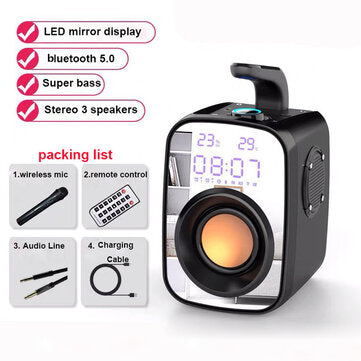 SOAIY SH25 Portable bluetooth 5.0 Speaker LED Clock Display Mirror HiFi Su... (TYPE: UPDATEDVERSION)