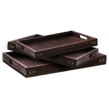 Rectangular Dinner Dessert Suppliers Solid Wood Tableware Retro for Breakfast Storage T... (SIZE: L)