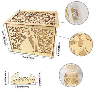 Wooden Card Box Wedding Advice Wishing Box with Lock Gift Wedding Party Favor