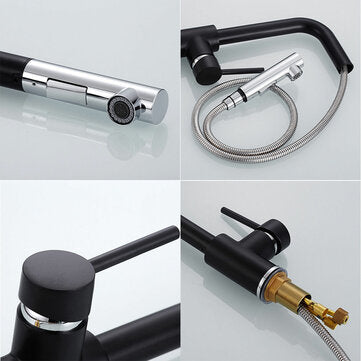 Modern Pull Out Spray Kitchen Sink Faucet Basin Mixer Tap 360 Rotate Single Hole Brass Black