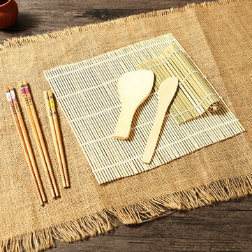 7 pcs Rolling Mats Chopsticks Rice Spreader Paddle Bamboo Sushi Making Kit BBQ Mat