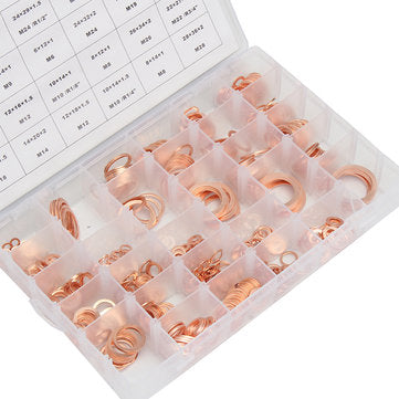568pcs 30 Sizes Metric Washers Red Copper Flat Ring Gaskets Assortment Set Kit