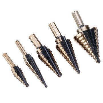 Drillpro 5pcs HSS Step Drill Bit Set Hole Cutter Drilling Tool Multiple Hole 50 Sizes with Aluminum