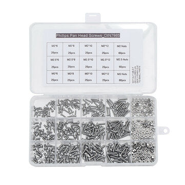 Suleve MXSP8 480Pcs Stainless Steel Phillips Pan Head Screws Nuts Assortment Kit M2 M2.5 M3