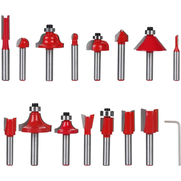 Drillpro 15PCS Tungsten Carbide Tipped Router Bit Set 1/4 Inch Shank Wood Milling Saw Cutter Woodwor