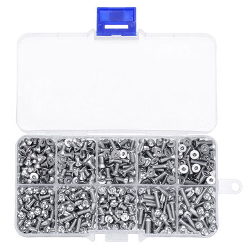 Suleve M3SH9 700Pcs M3 304 Stainless Steel Machine Screw Hex Socket Flat&Button Head Bolt Assortm
