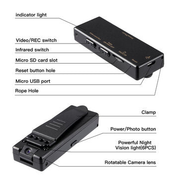 Z8 Mini HD Camera 1080P Back Clip Night Vision Camera  Micro USB Camera Small Camera