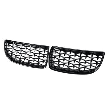 Pair Glossy Black Front Kidney Grilles Upper Hood Eyelids Diamond Style For BMW 3-Series E90 E91 200