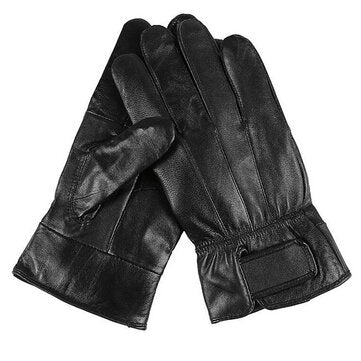 Men Leather Full Finger Gloves Winter Warm Motorcycle Driving Black Waterproof