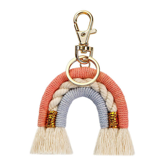 Macrame Rainbow Keychain, Handwoven Keyring, Boho Colourful, A
