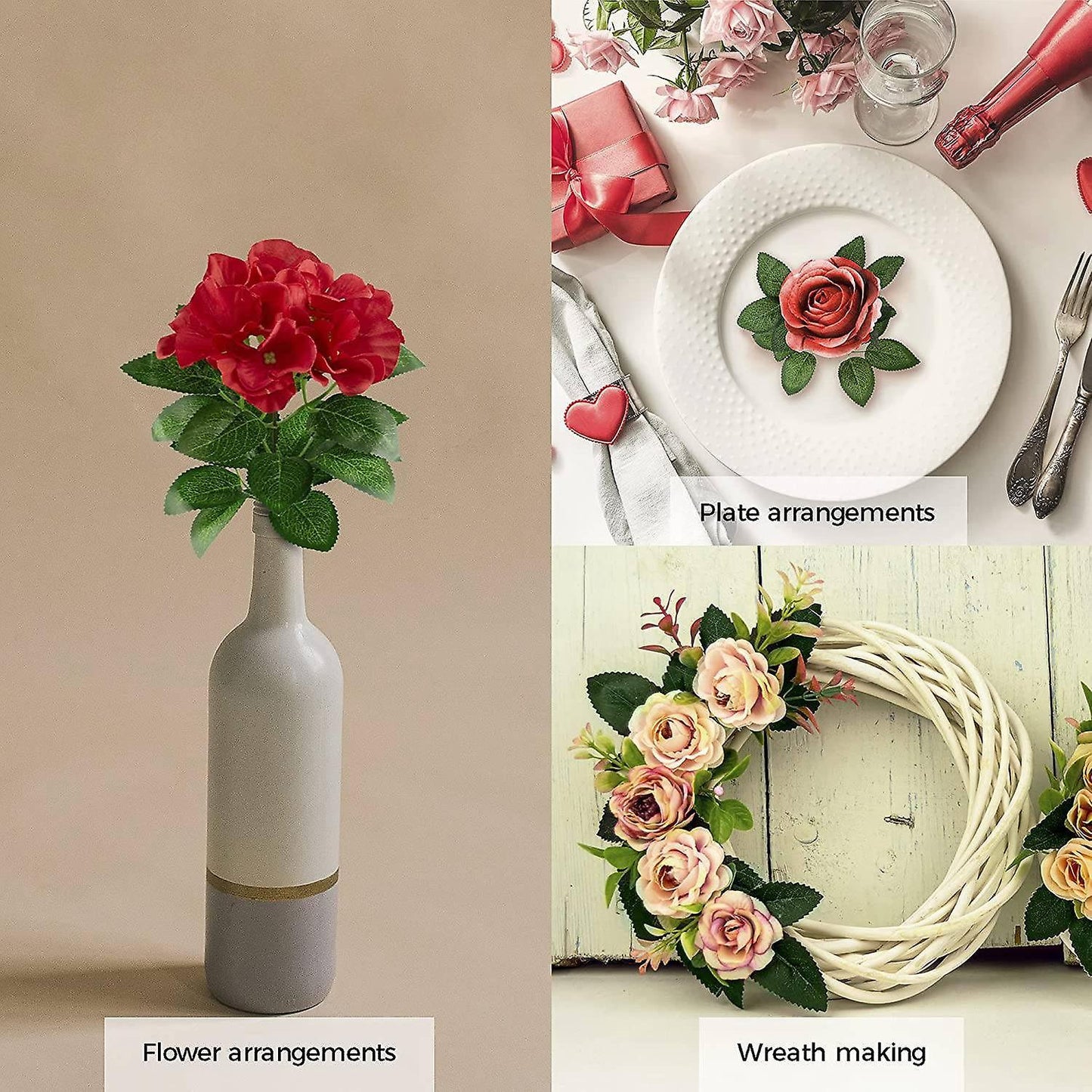 Fake Artificial Leaves for Roses Decorations - 36 Silk Flowers Leaf