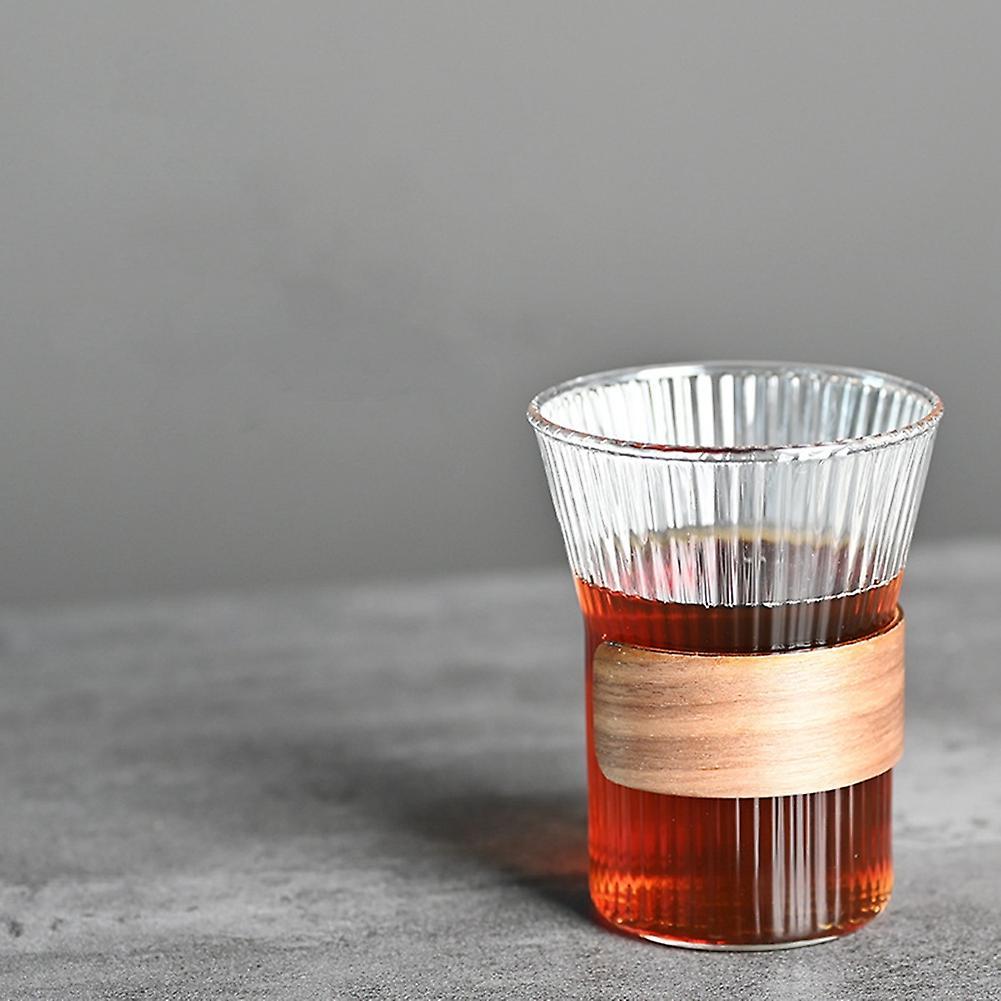 Japanese Style Glass Coffee Mug Walnut Cup Holder Glass Cup