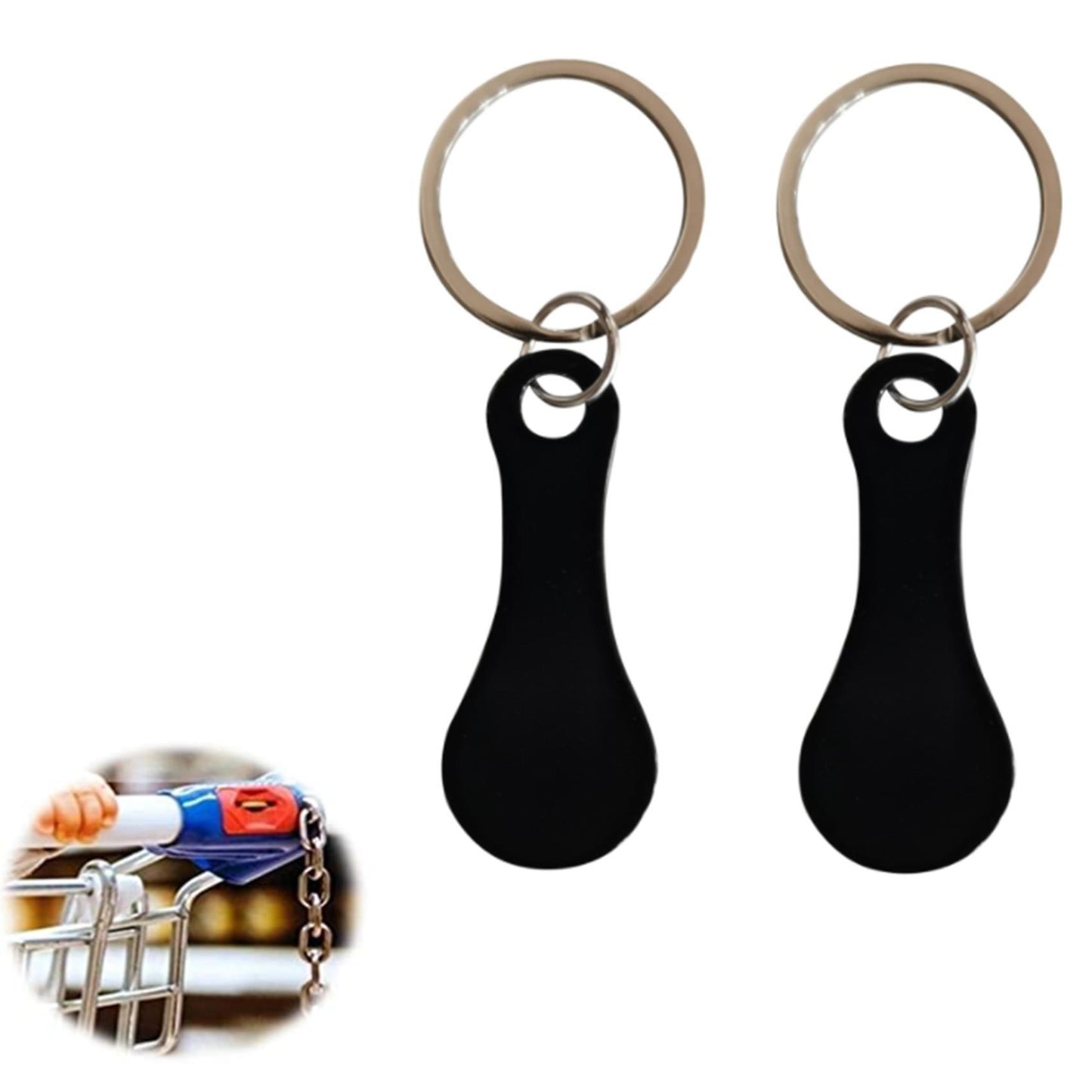 2 Pieces Of Stainless Shopping Trolley Remover-as A Key Ring,black