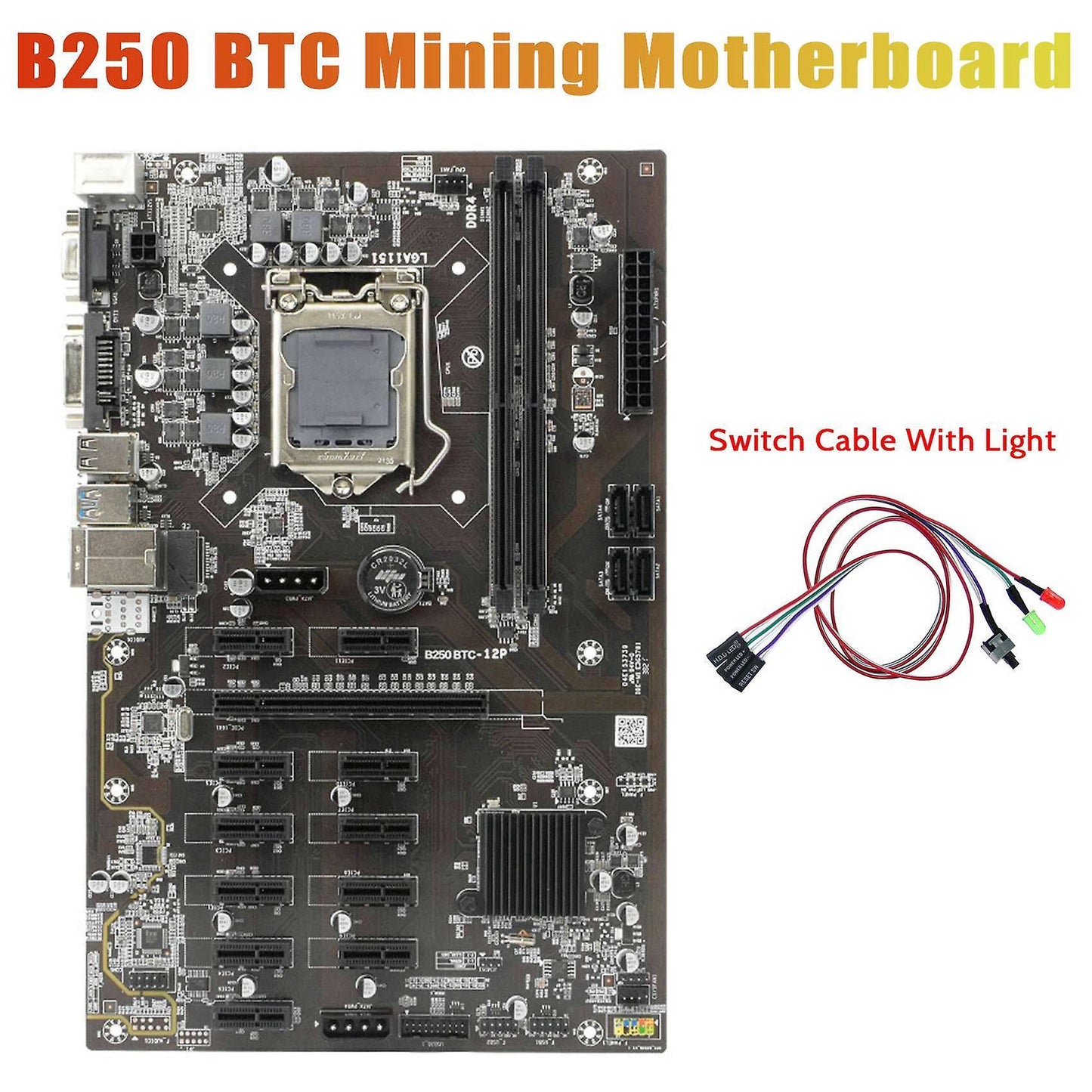 B250 Btc Mining Motherboard with Switch Cable with Light