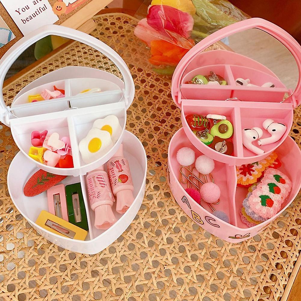 Girl Heart Storage Box Jewelry Desktop Double Storage Box White
