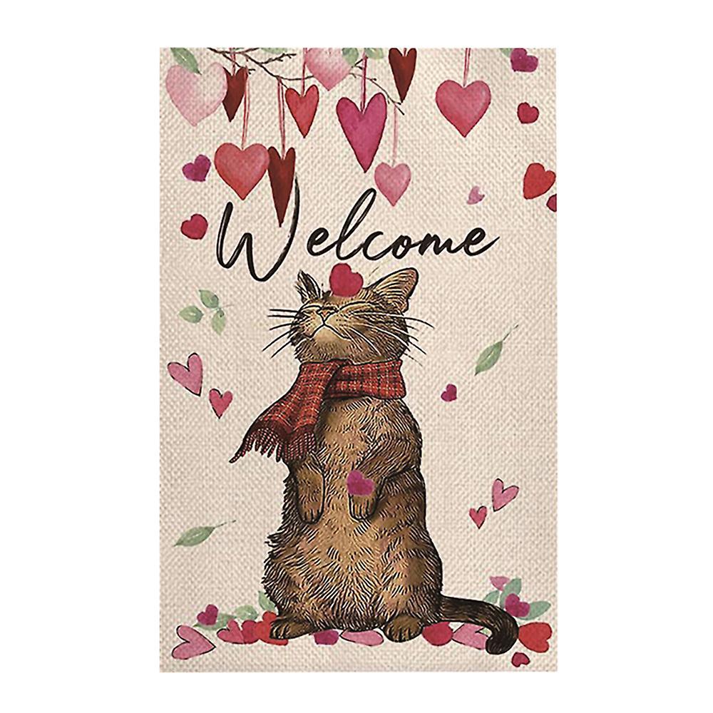 Welcome Love Heart Cat Valentine's Day Garden Flag Party Yard Decor