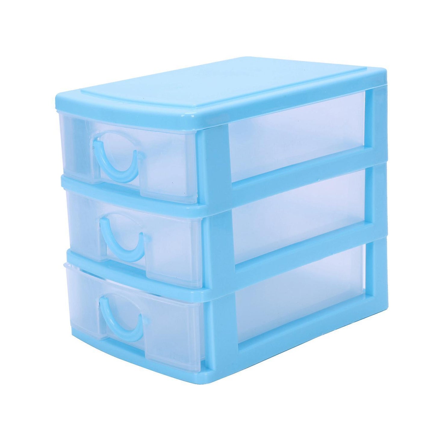 Mini Translucent Drawer Type Plastic Storage Box(blue 3 Layers)