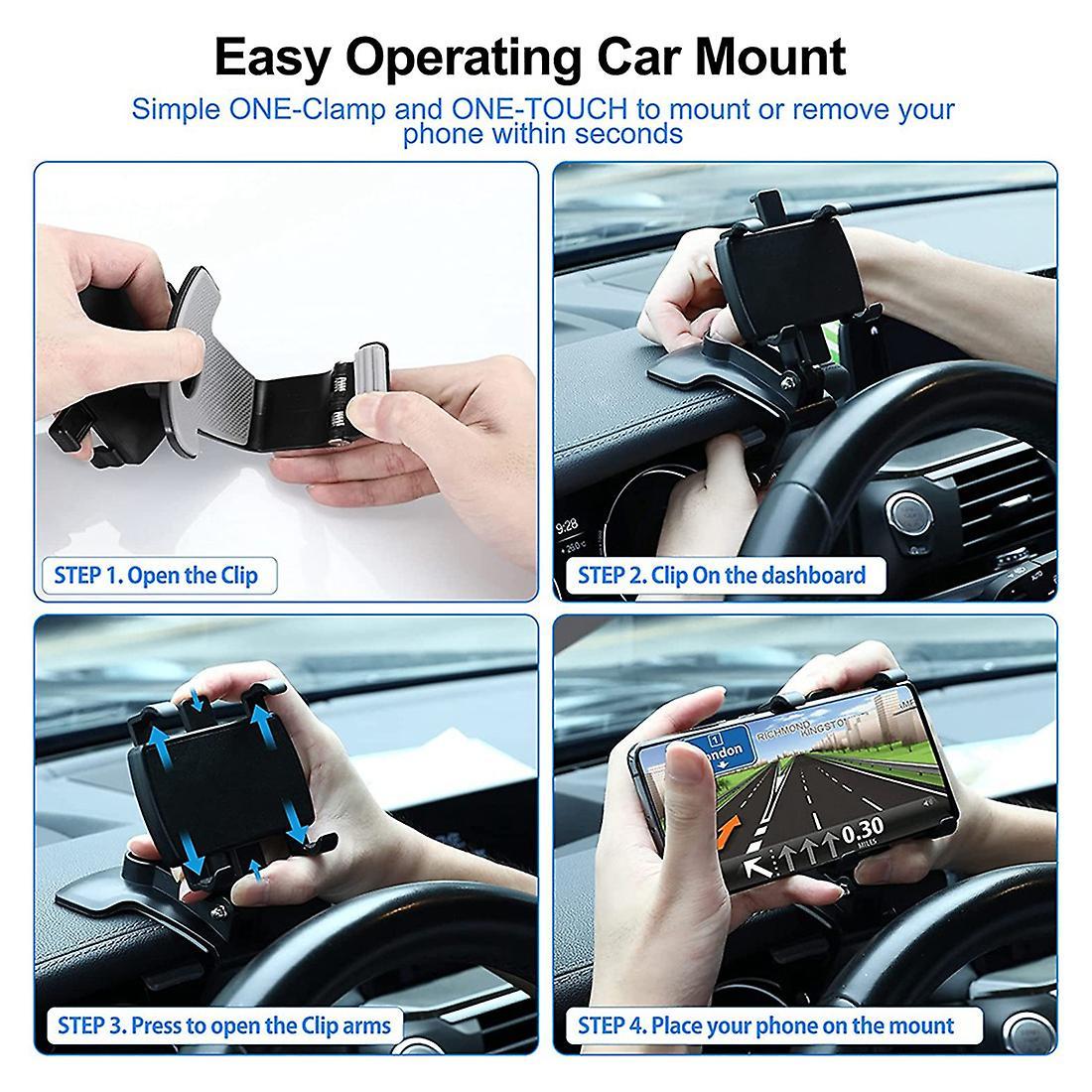 Mobile Phone Car Holder, 360 Degree Rotatable Adjustable, Black