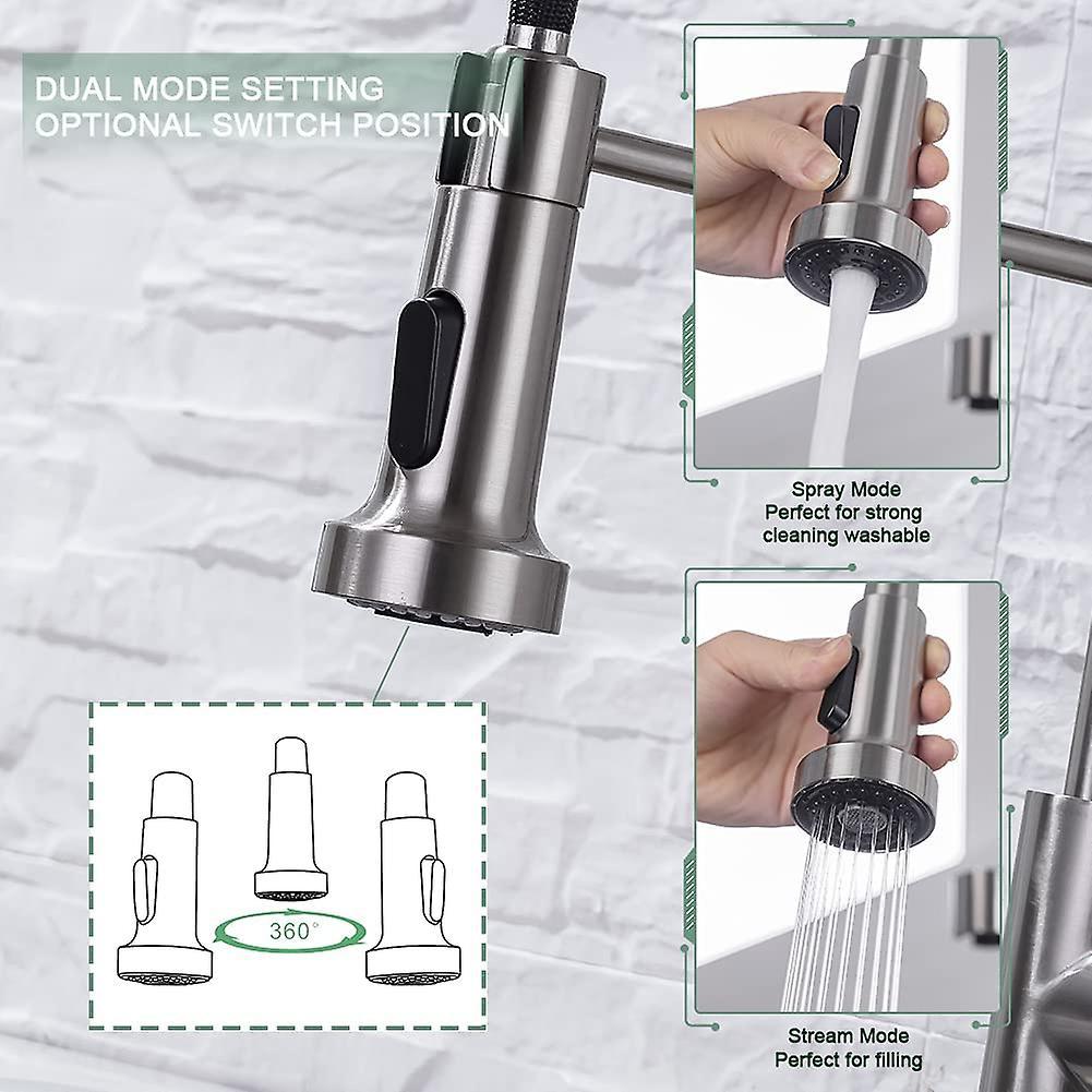 Kitchen Faucets, Brushed Nickel Stainless Steel Pull Down Sprayer