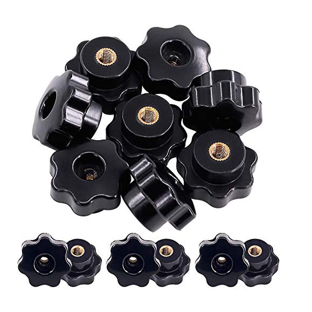 15pcs M6 Star Knob Clamping Handle Nut Through Hole Set Brass Female