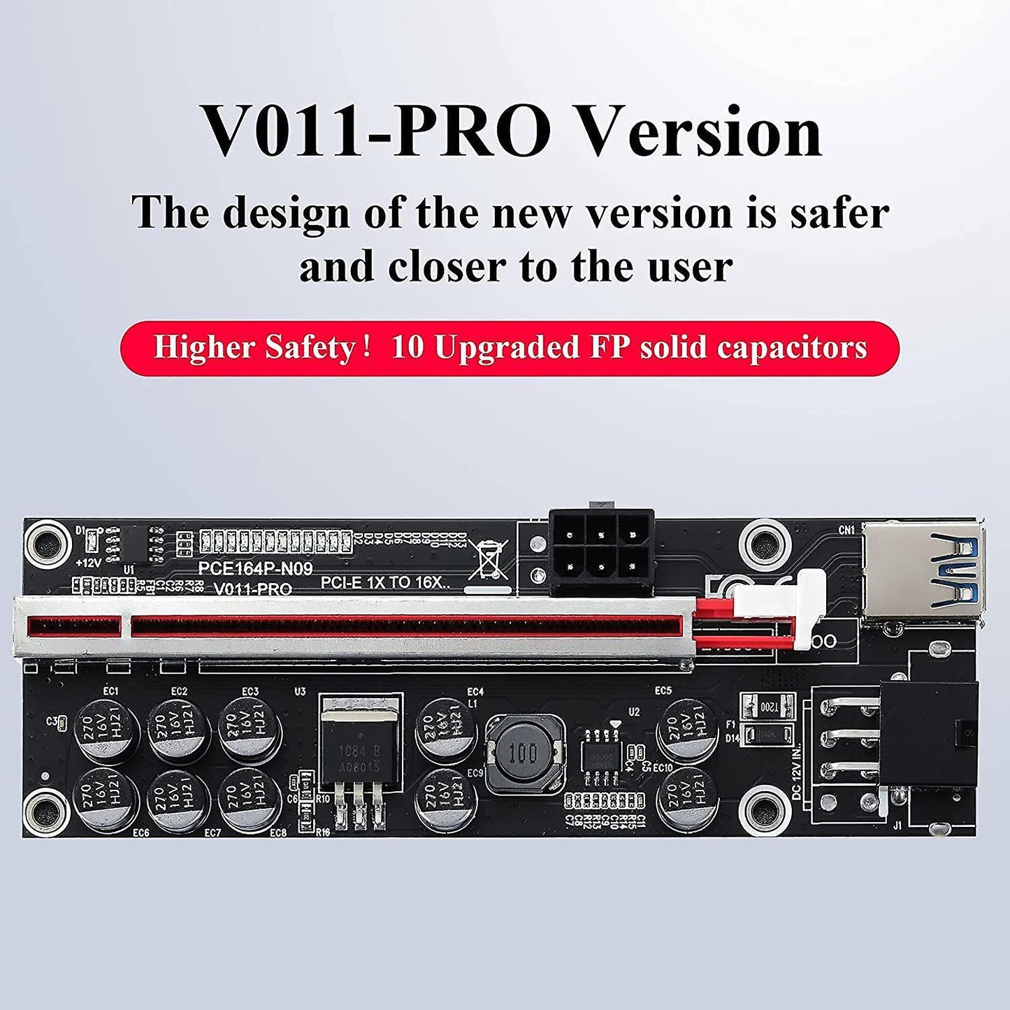 Pci-e 1x to 16x Riser Card for Bitcoin Mining Eth, (v011-pro,1 Pack)