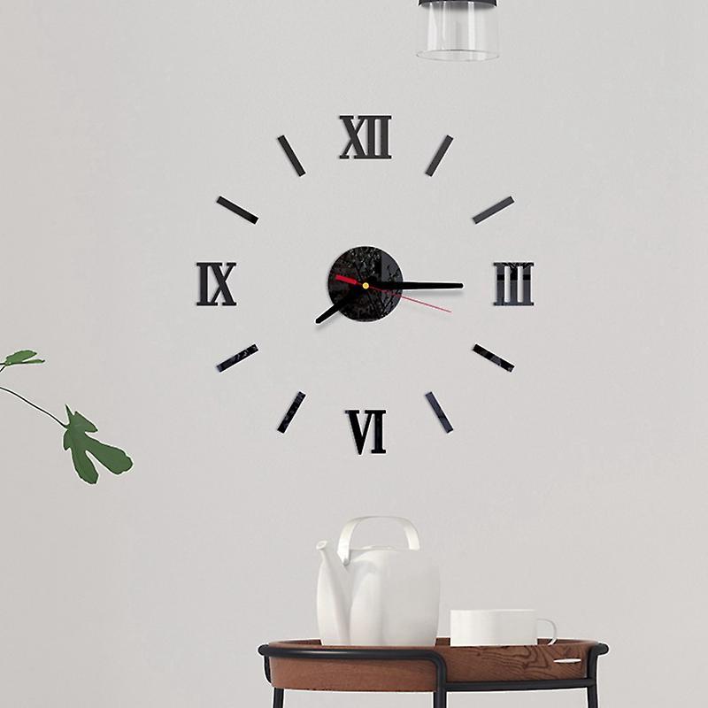 Diy Wall Clock 16in Silent Mirror Sticker Kit for Bedroom,black