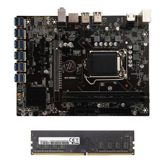 B250c Btc Mining Motherboard+ddr4 8g 2133mhz Ram 12xpcie to Usb3.0