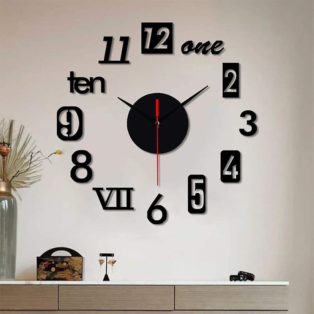 Diy Wall Clock - 3d Mirror Decor,wall Sticker Clock Home Decor Black