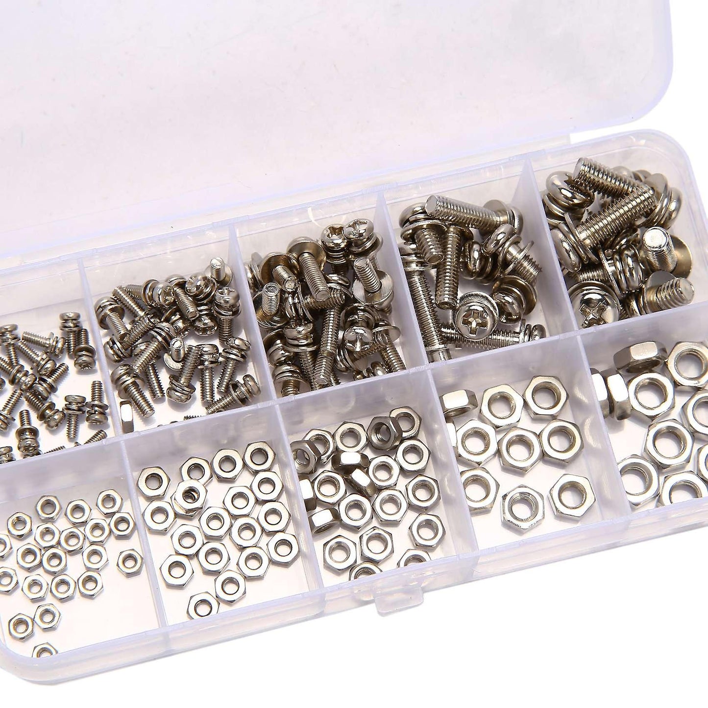 160pcs/set M2 M2.5 M3 M4 M5 Pan Head Screws Nuts Kit Stainless Steel