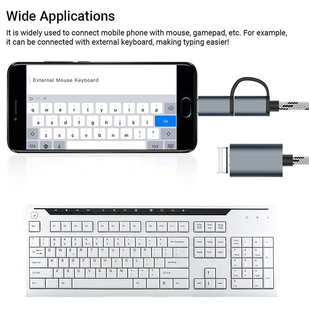 2 In 1 Usb Type-c/micro-usb to Usb 3.0 Adapter Cable for Phone(grey)