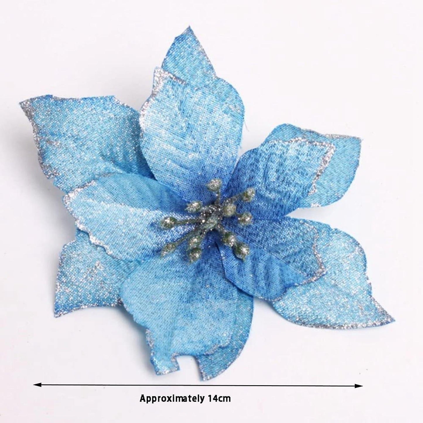 Christmas Glitter 20pcs Artificial Wedding Christmas Flowers (blue)