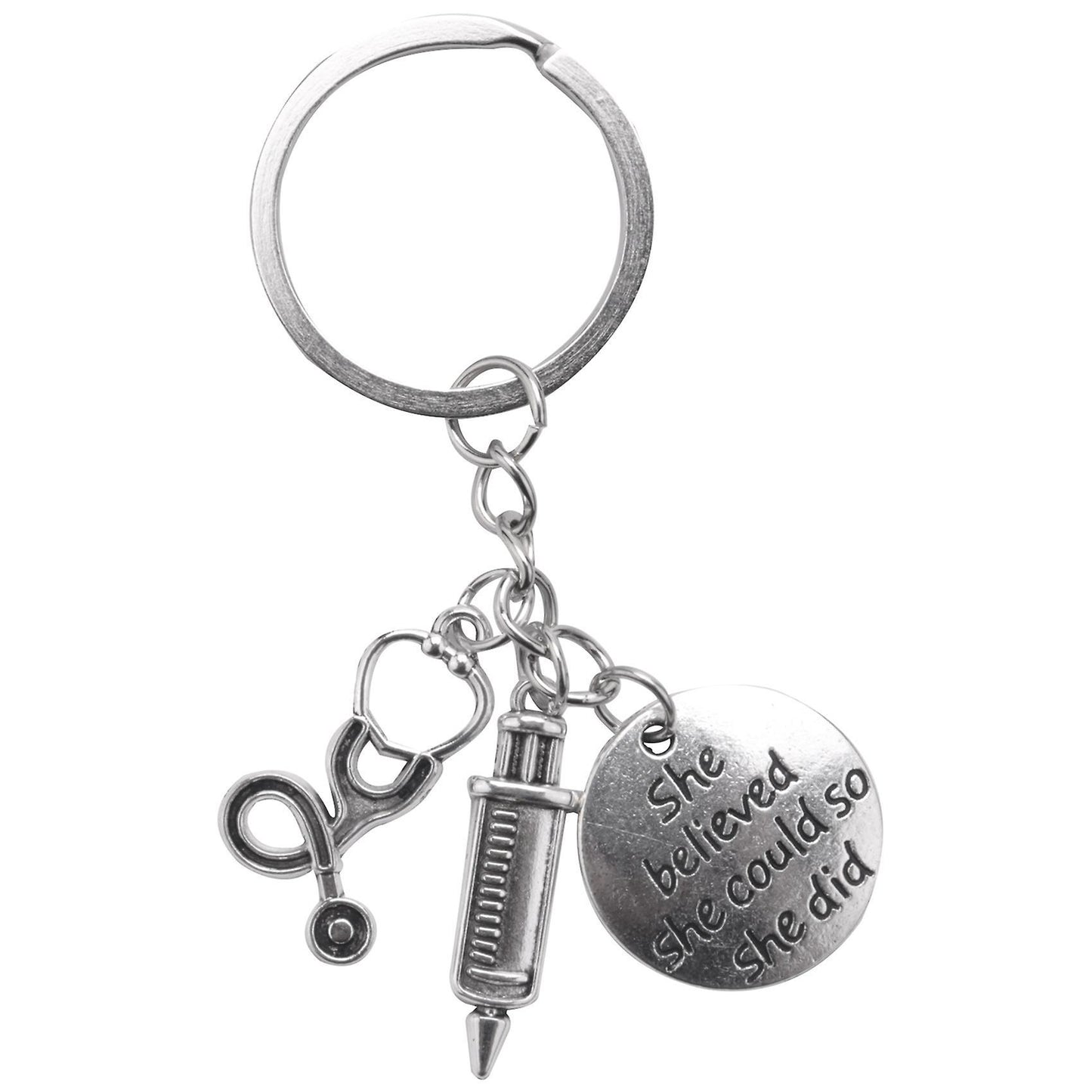 Syringe Stethoscope Keychain Chain Keyring Doctor Nurse Physicians
