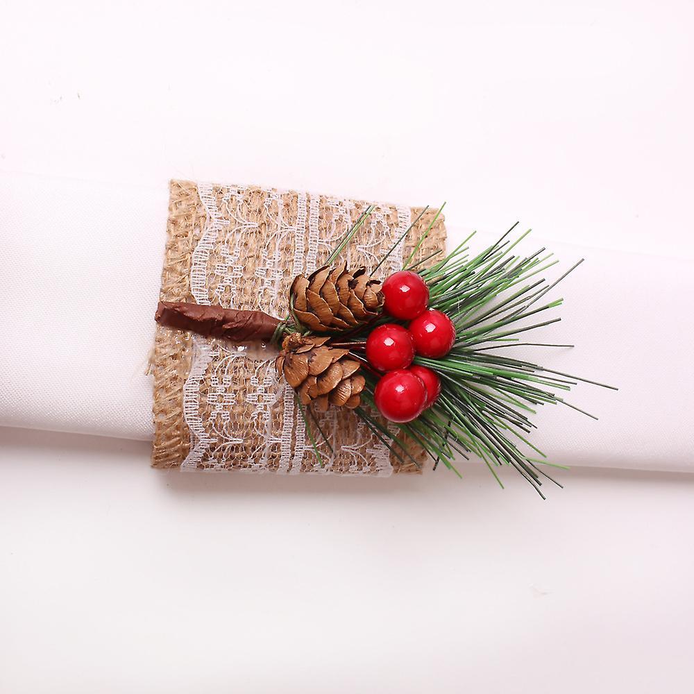Burlap Napkin Rings Set Of 12,by Pinecones and Berries,for Christmas