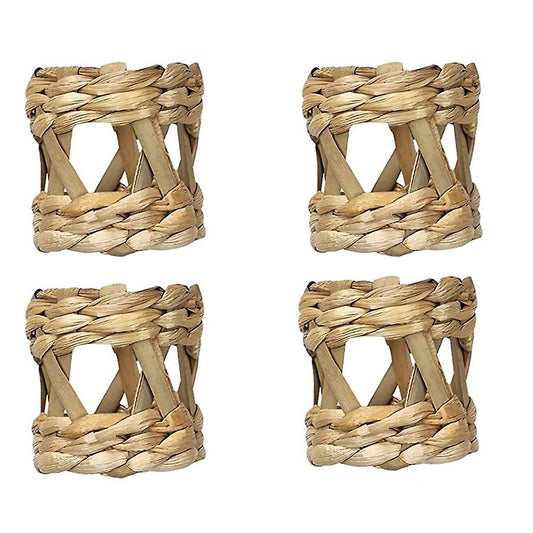 Woven Straw Farmhouse Napkin Rings Set Of 4,for Banquet,table Decor