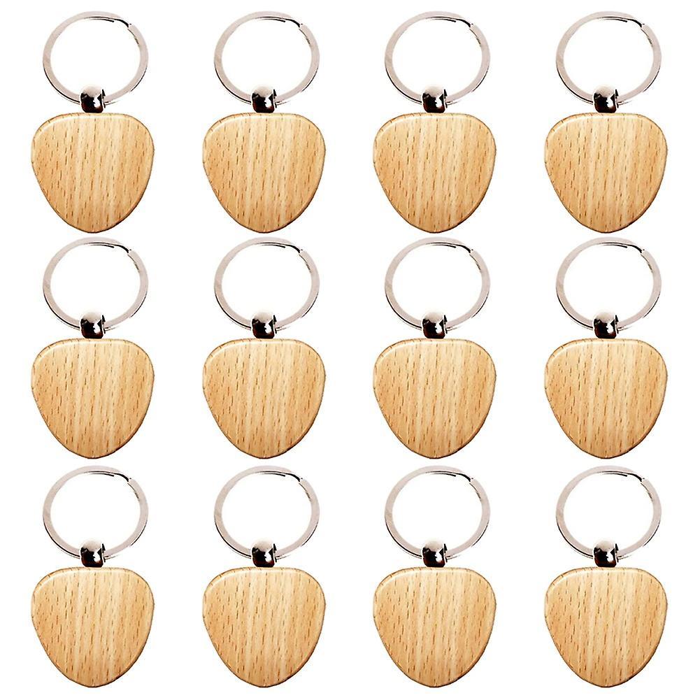 12pcs Blank Heart-shaped Wooden Key Chain Diy Wood Keychains Key Tags