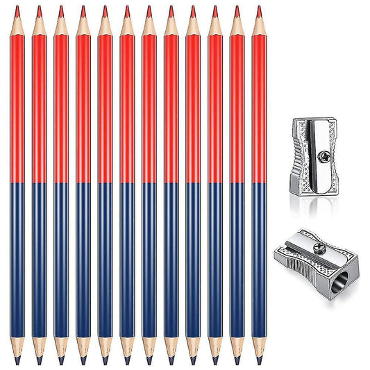 12pcs Red and Blue Pencils with 2 Sharpener, for Map Coloring Tests