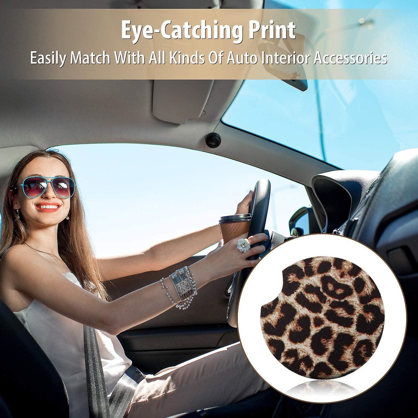 6 Packs 2.56 Inch Leopard Car Coasters,car Cup Pad for Car Kitchen