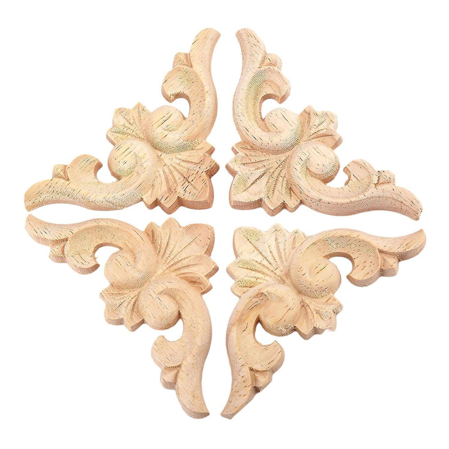 4pcs 6*6cm Wood Carved Corner Onlay Applique Furniture Decor