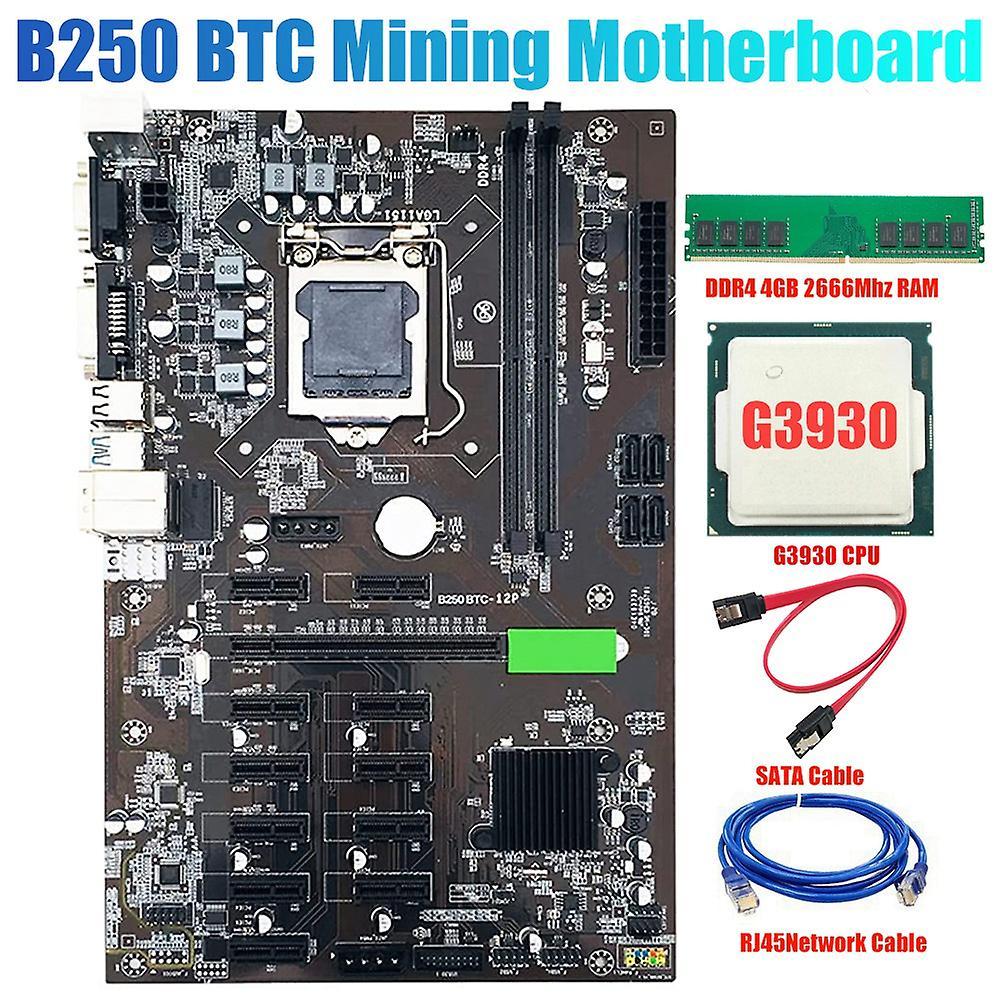 B250 Btc Mining Motherboard 12 Pci-e16x Graph Card Lga 1151 Sata3.0
