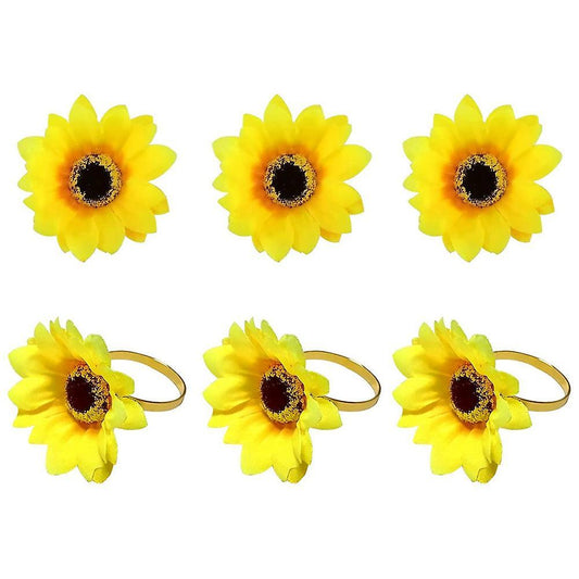 Sunflower Napkin Rings Set Of 6, for Table Parties (yellow-sunflower)