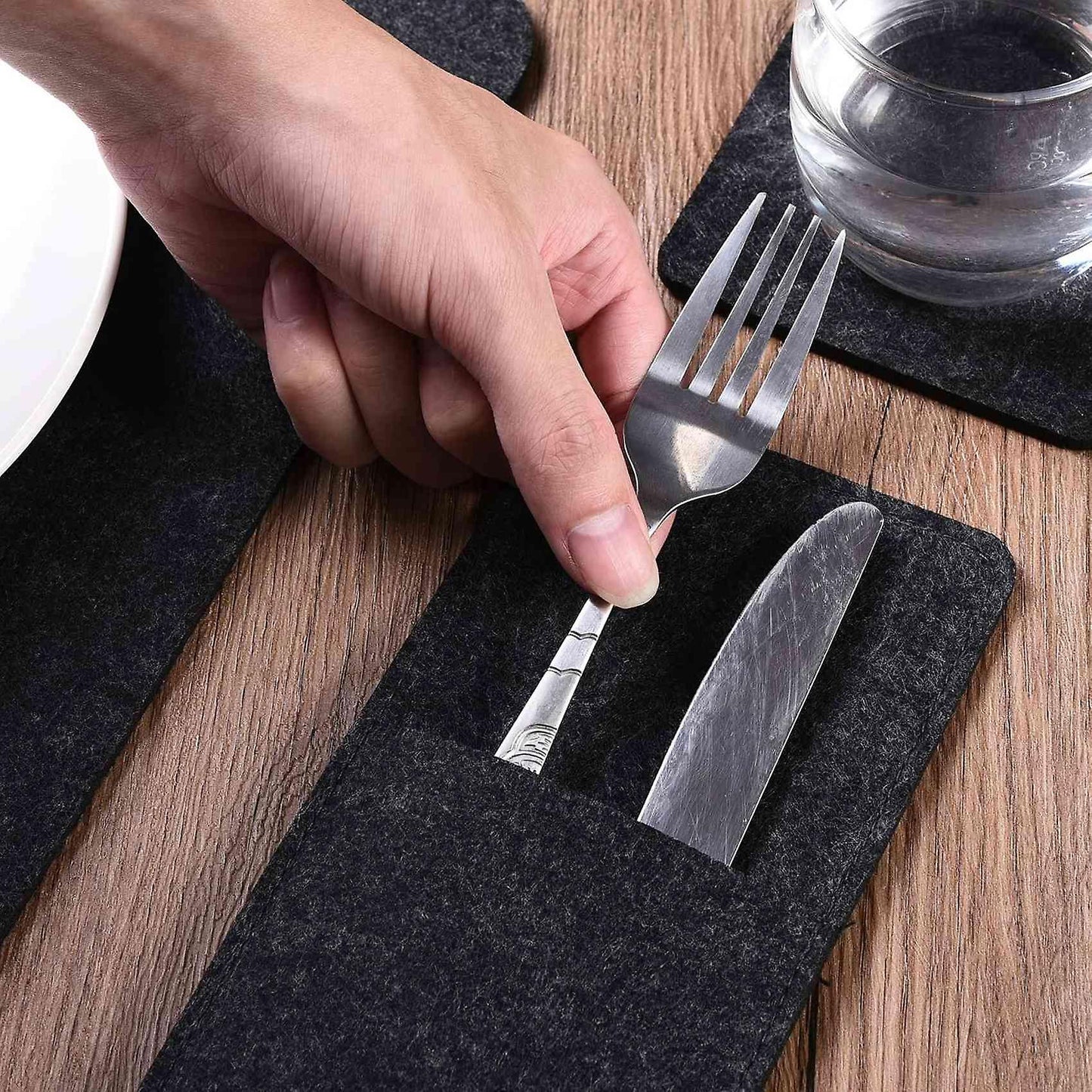 Felt Anthracite Place Mats Washable Wipe Clean Glass Coasters, 4 Set