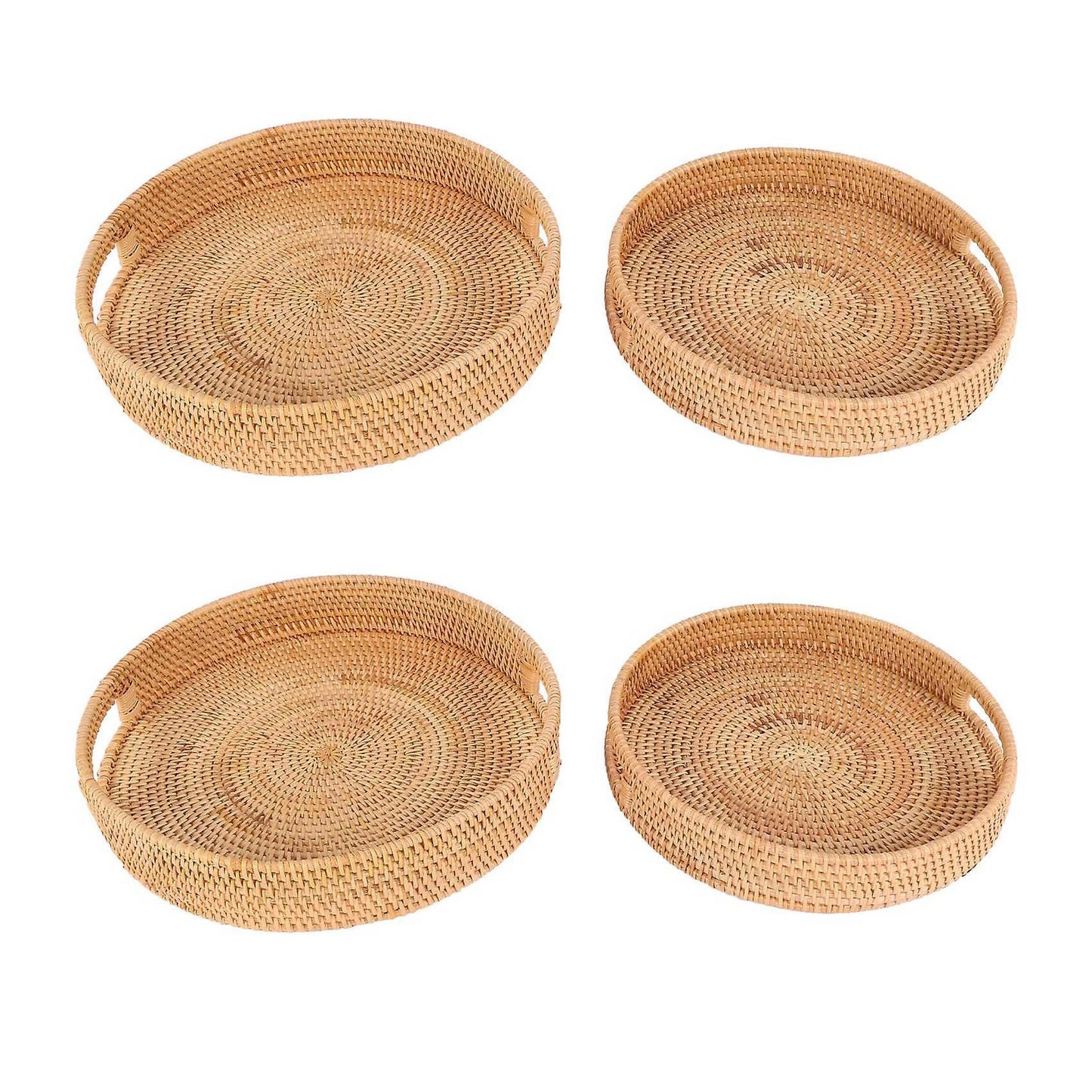 Rattan Handwoven Round High Wall Severing Tray Storage (set Of 4:s+l)