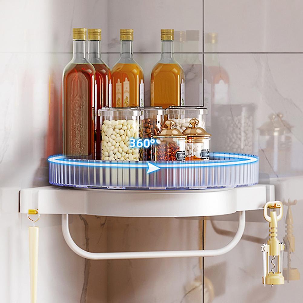 Rotating Kitchen Organizer Corner Shelf Racks Spice Racks White